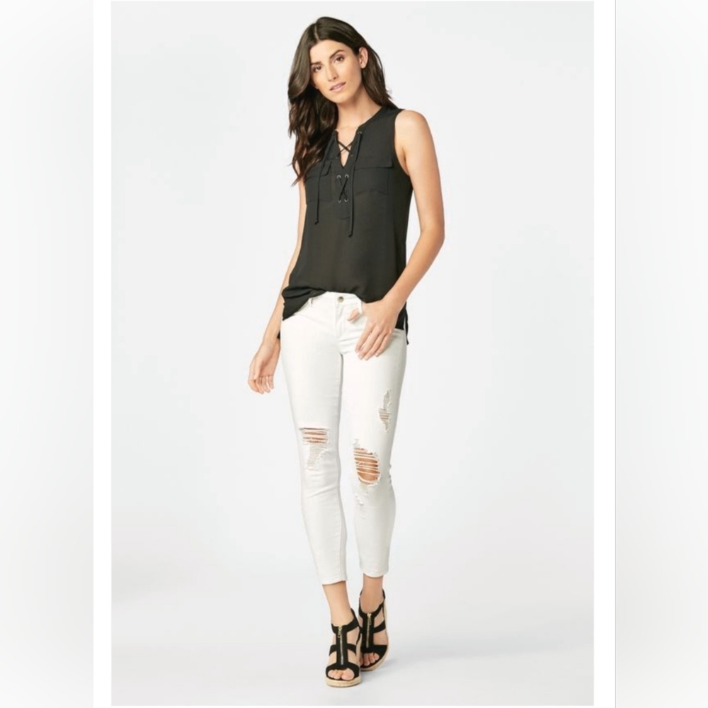 JustFab Black Lace-Up Safari Tank Sheer Sleeveless Top Size 3X NWT - Picture 2 of 10